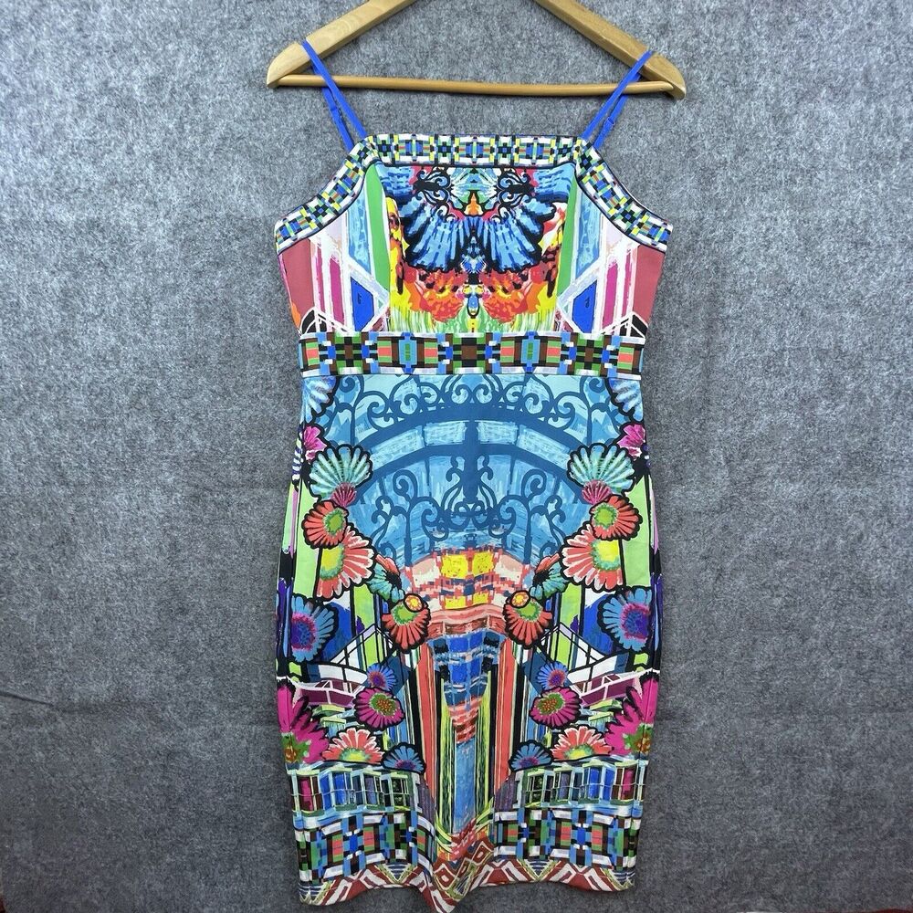 Anthropologie Champagne & Strawberry Dress Large Maximalist Bright Wearable Art